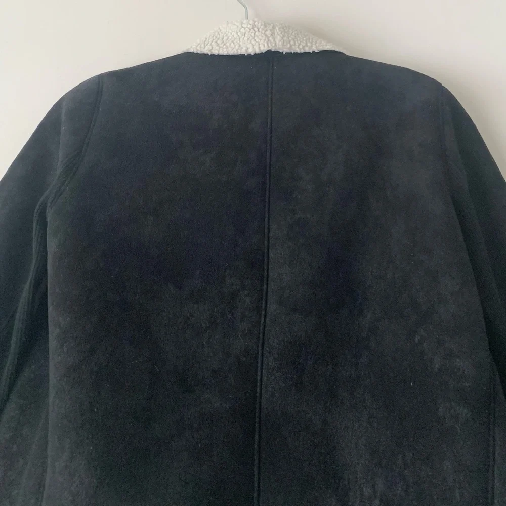 The Kooples Sport Black Suede Sherpa Lined Open Front Jacket Women Sz S Outdoor